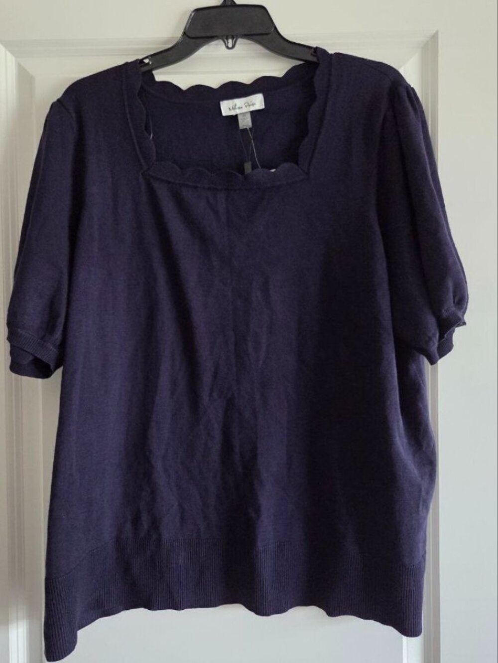 $51 Melissa Paige Plus Size Women's Scalloped Short-Sleeve Sweater Navy Size 3X